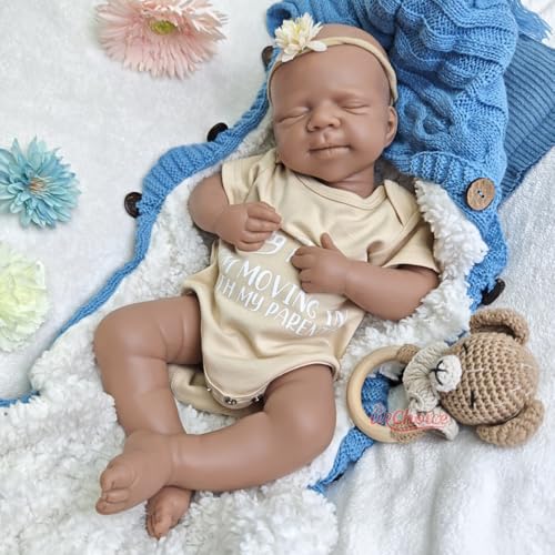 47 cm realistische, unbemalte Reborn-Babypuppe aus Silikon, Mädchen/Junge – lebensechtes, handgefertigtes, schlafendes Neugeborenes mit brauner Haut (Boy) von Generisch