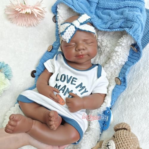 47 cm realistische Reborn-Babypuppe aus Silikon mit schwarzer Haut, lebensecht, handgefertigt, gewichtet, schlafendes Neugeborenes, (Girl) von Generisch