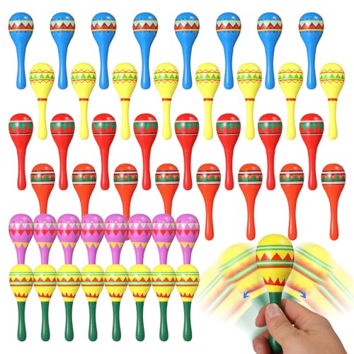 48-teiliges Set mit 11,4 cm großen Holz-Maracas, mehrfarbige Musikinstrumente für Erwachsene, mexikanischer Partyspaß von Generisch