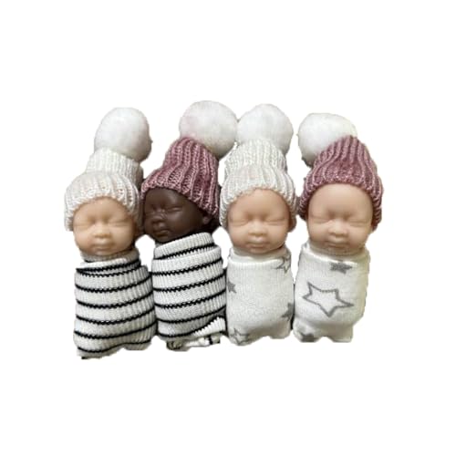 4PC 8 cm Simulation Ornamente Mit Echt Puppe Kleidung Und Hüte Realistische Infant Simulation Modell Kinder Spielzeug Plüschpuppen (White, 12x8x3) von Generisch