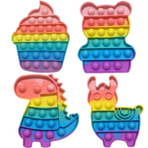4PCS Pop Bubble Fidget Toy Set,Relief Angst Autismus Antistress Spielzeug Regenbogen Dinosaurier Alpaka Bär Eiscreme, Sensorisches Fidget Spielzeug,Gastgeschenke für Kinder und Erwachsene von Generisch