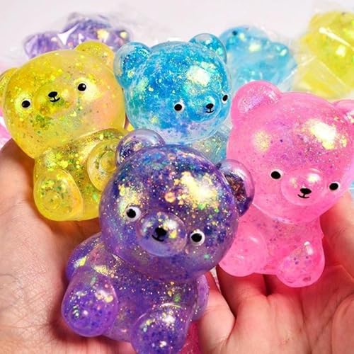 4PCS Squishy Bear Zappet Toys, niedlicher Bär geformtes Soft Squeeze Toy b-ären Stress Ball Mini Bär Spielzeug mit glitzernd Sensory Stress Ball für Kinder von Generisch