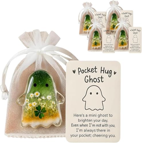 4pcs Pocket Comfort Ghosts: A Hug in Your Pocket, Cute Halloween Ghost Pocket Hug, Pocket Ghost Hug Tokens with Encouragement Card Healing Symbolism and Memory Keeper (green-4pcs) von Generisch