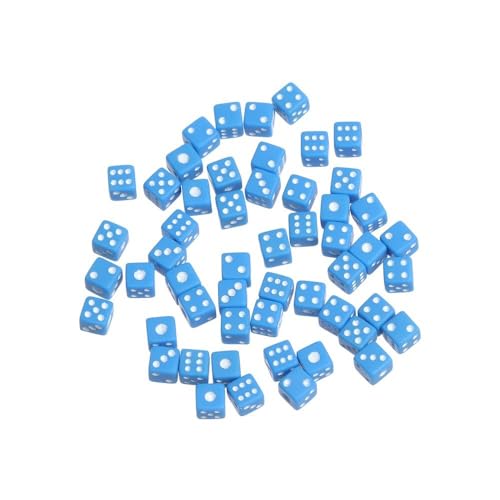 50 Stück/Lot Würfel, 5 mm, Kunststoff, weiß, Partywürfel für Brettspiel, Barspiele, digitales Spielen, standardmäßiger sechsseitiger Entscheider (blau) von Generisch