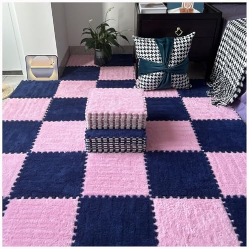 50 Stück weiche Schaumstoff-Boden-Puzzle-Fliesen mit stilvollen Rändern, ineinandergreifende Plüschmatten für Kinder und Heimdekoration, 30,5 x 30,5 cm, quadratische Matten (#9) von Generisch