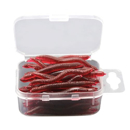 50 Stücke Weiche Set Realistische Falsche Regenwurm Wurm Elastische Gummi Regenwurm (Red, One Size) von Generisch