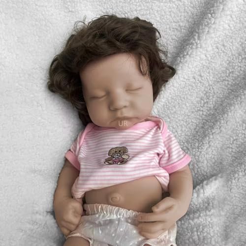 50 cm ultra-realistische Silikon-Puppe, schlafende Reborn-Babypuppe, handgepflanzt, kurzes braunes Haar, lebensechtes Mädchen mit geschlossenen Augen, geeignet für ältere Menschen und Kinder (unbemalt von Generisch