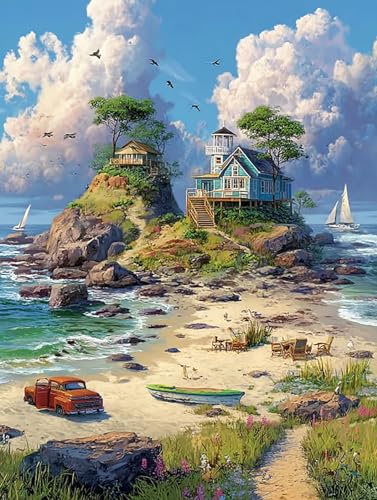 500 Teile Puzzles für Erwachsene Kinder, Strand-Szenerie, Klassische Puzzles, Pädagogisches Spiel Herausforderung Spielzeug, Puzzlespiele für Die Ganze Familie(500PCS) von Generisch
