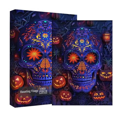 500 Teile Reise Puzzlespiele 70x50cm | Halloween Puzzle Papier Material Gruselmotiv Schädel Design Für Kinder Ab 8 Jahre Gehirntraining Geschenk Mädchen Rätselspiel Geburtstagsgeschenk von Generisch
