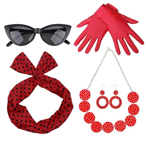 50er Jahre Damen Kostüm Zubehör | Polka Dots Stirnband Halskette für Frauen | Disco Outfit Verkleidung Party Outfits für Mädchen von Generisch