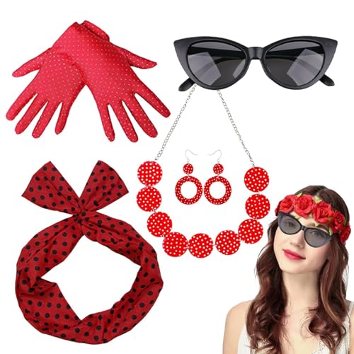 50er Jahre Frauen Kostüm Zubehör, Polka Dots Zubehör, Retro Disco Outfit Frauen Party Outfits für Frauen Mädchen Freunde von Generisch