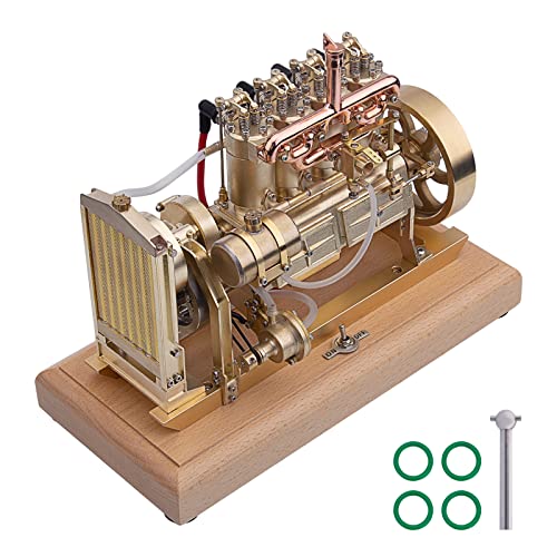 5cc Doppelzylinder-OHV-Benzinverbrennungsmotor-Modellbausatz – Mini-Synchron-Traktormotor-Bausatz, pädagogisches Geschenk für Erwachsene und Technik-Enthusiasten (gelb) von Generisch