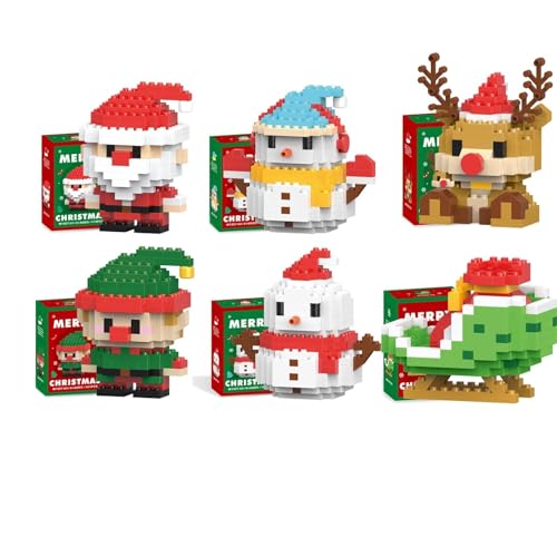 6 Pack Weihnachtsmann Design Bausteine Set, Weihnachten Thema Bausteine Ornamente, Mini Baufiguren, DIY Strumpf Stuffers, Xmas Neujahr Geburtstag Geschenke, Party Dekorative Display (Set-B) von Generisch
