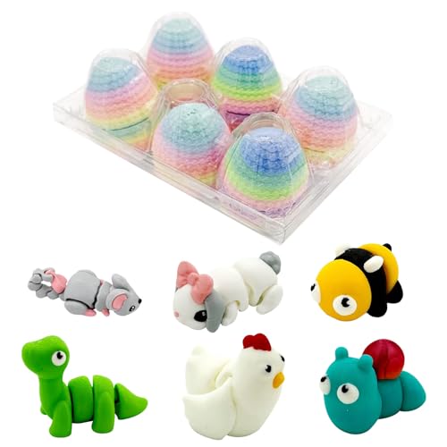 6 Pack kleine Mystery Dragon Eggs, 3D gedruckte Dracheneier mit voll beweglichen und farbigen Drachen im Inneren, mythische Stücke Tier-Eier für Ostern Spaß, Osterkorb Füllung (A) von Generisch