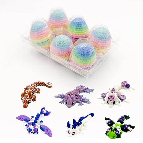 6 Pack kleine Mystery Dragon Eggs, 3D gedruckte Dracheneier mit voll beweglichen und farbigen Drachen im Inneren, mythische Stücke Tier-Eier für Ostern Spaß, Osterkorb Füllung (B) von Generisch