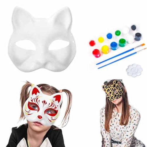 6 STK Katzenmasken zu Malen Tier Mask Tiermasken Cat Mask Halloween Masken Zum Bemalen DIY Papier Maske zum Anmalen Kunsthandwerk Leere Katzen Halloween Kostüm, 12 Farbe, 1 Paletten, 2 Pinsel 6 STK Katzenmasken zu Malen Tier Mask Tiermasken Cat Mask Halloween Masken Zum Bemalen DIY Papier Maske zum Anmalen Kunsthandwerk Leere Katzen Halloween Kostüm, 12 Farbe, 1 Paletten, 2 Pinsel von Generisch