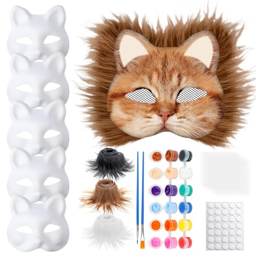 6 Stück Katzenmaske mit Augen Mesh und Pelz Bart, Tier Katze Maske DIY Set Katzenmasken zu malen Filz, Maskes Kunsthandwerk Kit, DIY Blank Gesicht Maske Kostüm für Maskerade 6 Stück Katzenmaske mit Augen Mesh und Pelz Bart, Tier Katze Maske DIY Set Katzenmasken zu malen Filz, Maskes Kunsthandwerk Kit, DIY Blank Gesicht Maske Kostüm für Maskerade von Generisch