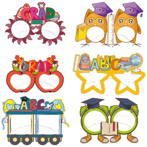 6 Stück Kindergarten-Abschlussbrille, Kindergarten-Abschlussbrille, Papierbrille, Foto-Requisiten, Kinderabschluss und Zubehör DIY-Handwerk für Erwachsene (B, One Size) von Generisch