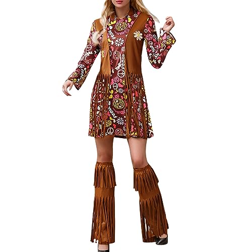 60er 70er Jahre Hippie Kostüm Damen Set mit Fransenweste Schlaghose mit Haarband Damen 70er Hippie Accessoires Hippie Kleidung Damen Kostüm 70er Jahre Bekleidung Damen Disco Outfit Faschingskostüm von Generisch