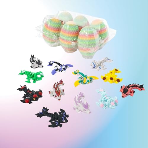 6er-Pack Exquisite kleine mysteriöse Dracheneier, 3D-gedruckte Mini-Dracheneier mit Drachen im Inneren, Ostereierfüller, Sammlerfigur im Ei, beweglich (6 zufällige Puppen) von Generisch