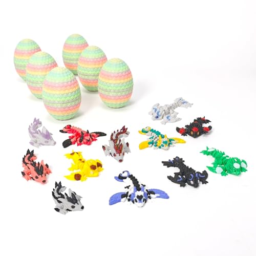 6er Set Miniatur 3D Drache Im Ei Drachenei Mit Drache Mit Flügeln - Geheimnisvolle Drache 3D Druck, Überraschungs Drachen Figuren, Realistische Ewegliche Gelenke Dragon Eggs Spielzeug Überraschung von Generisch