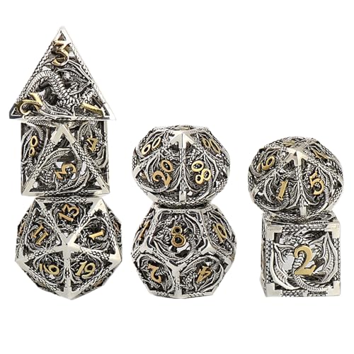 7 Stück Metallwürfel | Metal Dungeons Dragons Polyhedral RPG Dice - Hohles Rollenspiel-Würfelset Mit Metallbox von Generisch