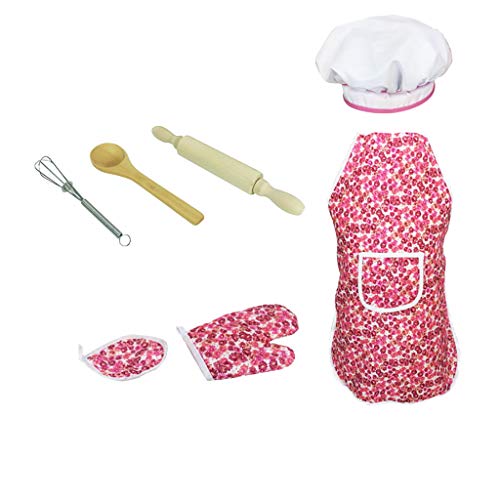 7-teiliges Spielset Rollenspiel und Kit Kochen Kostüm Küchenschürze Hut Bildung Baby Kleinkindspielzeug (Red, One Size) von Generisch