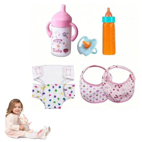 7-teiliges Zubehörset für Babypuppen,einschließlich verschwindender Milch- und Saftflaschen,Schnuller, Lätzchen,Windeln,Fütterungsset für Babypuppen,Puppen-Rollenspielgeschenke für Weihnachten (Pink) 7-teiliges Zubehörset für Babypuppen,einschließlich verschwindender Milch- und Saftflaschen,Schnuller, Lätzchen,Windeln,Fütterungsset für Babypuppen,Puppen-Rollenspielgeschenke für Weihnachten (Pink) von Generisch