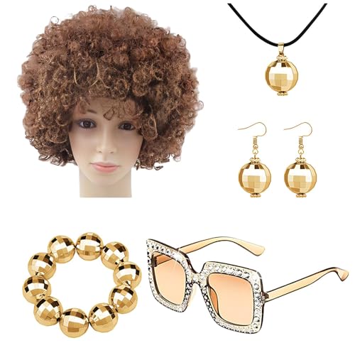 70S Disco Kostüm - Kostüm Set Disco Ball | PP 1970er Jahre Discos Accessoires für Frauen | Faserkostüme DJ Accessoires Halskette, Afroperiere, Ohren, Armband für Männer, Retro -Parteien Frauen 70S Disco Kostüm - Kostüm Set Disco Ball | PP 1970er Jahre Discos Accessoires für Frauen | Faserkostüme DJ Accessoires Halskette, Afroperiere, Ohren, Armband für Männer, Retro -Parteien Frauen von Generisch