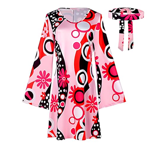 70er-Jahre-Disco-Outfit für Damen, Hippie-Kostümkleid für Damen - 70er-Jahre-Disco- Hippie-Kostüm - Hippie-Kostümset für für Retro-Themenparty, Halloween-Kostümparty von Generisch