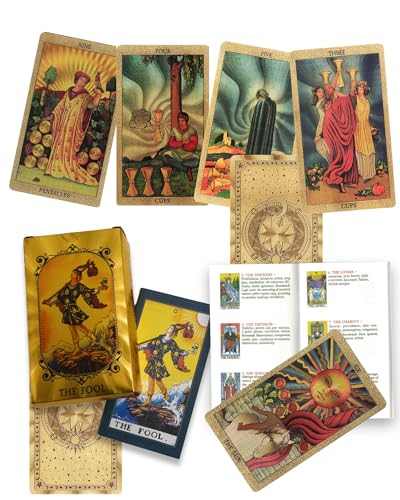 Generisch 78 teiliges Goldfolien Tarot Deck, Goldkarten mit 36 seitigem Reiseführer, PVC, wasserdicht und faltenfrei, Tarotkarten Decks für Anfänger, wasserdicht und langlebig (Sterne und Mond, Gold) von Generisch