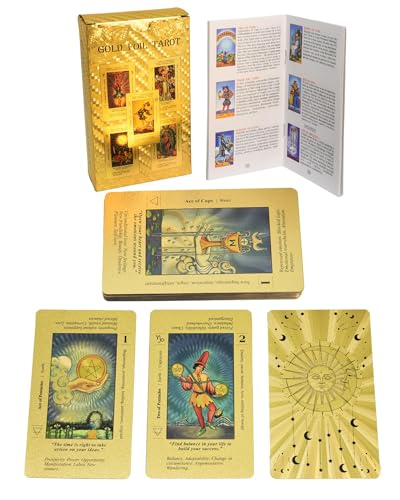 78 teiliges Goldfolien Tarot Deck, Goldkarten mit 36 seitigem Reiseführer, PVC, wasserdicht und faltenfrei, Tarotkarten Decks für Anfänger, wasserdicht und langlebig (Goldene Sonne, Gold) von Generisch