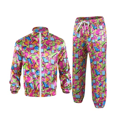 80er Jahre Outfit Herren Damen Kostüm Trainingsanzug Pop Art Retro Stil Kostüm Accessoires set mit Aufblasbares Radio Sonnenbrille Halskette Schweißband Silvester Party Outfit 80S KostüM Herren von Generisch