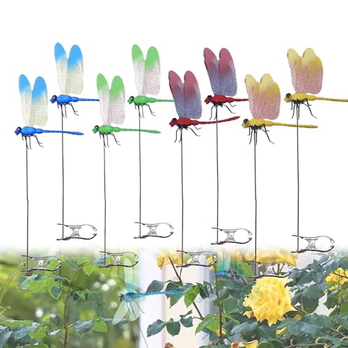 8pcs gefälschte Drachenfly Clip, realistische Flugbewegungsgarten Dragonfly Clips, wasserdichte 3D Dekorative im Freien, Langlebigkeit Wanddekorationen mit einfacher Befestigung für den Außengebrauch von Generisch