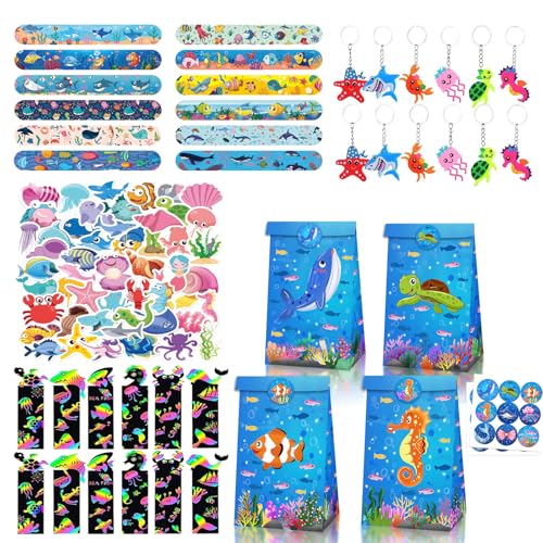 98Pcs Meerestiere Party Mitgebsel Kindergeburtstag,12 Schnapparmband,12 Schlüsselanhänger, 12 Geschenktüten,50 Aufkleber und 12 Lesezeichen, für Mädchen Jungen Geburtstags Gastgeschenke 98Pcs Meerestiere Party Mitgebsel Kindergeburtstag,12 Schnapparmband,12 Schlüsselanhänger, 12 Geschenktüten,50 Aufkleber und 12 Lesezeichen, für Mädchen Jungen Geburtstags Gastgeschenke von Generisch