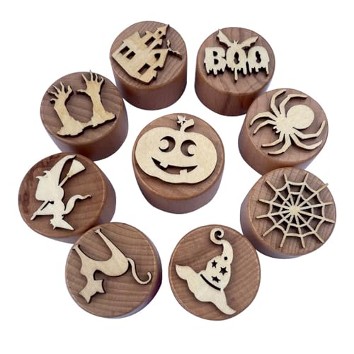 9X Halloween Tonstempel | Tonstempel Für Kinder Halloween Knetstempel Set Holzstempel 3x4 cm Mit Spinnennetz Fledermaus Motiv Abgerundete Kanten Für Kinder Knete Bastelset Geschenk von Generisch