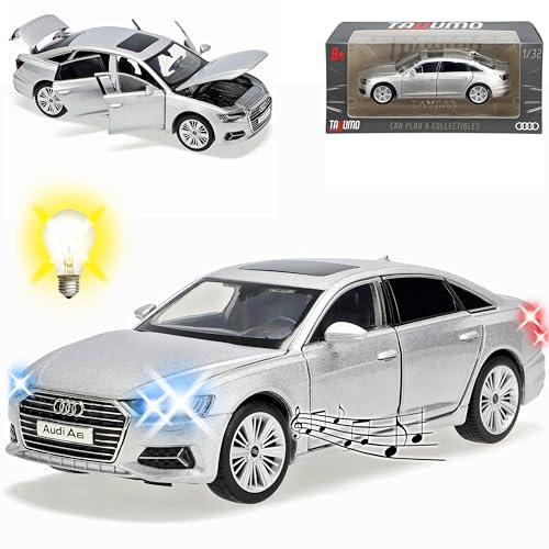 A*U*D*I A6 C8 Limousine Silber 2. Generation Ab 2018 mit Licht und Sound 1/32 Tayumo Modell Auto mit oder ohne individiuellem Wunschkennzeichen von Generisch