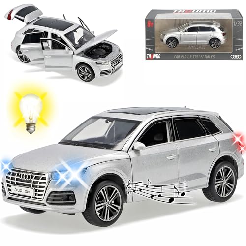 A*U*D*I Q5 II SUV Silber 2. Generation Ab 2016 mit Licht und Sound 1/32 Tayumo Modell Auto mit oder ohne individiuellem Wunschkennzeichen von Generisch