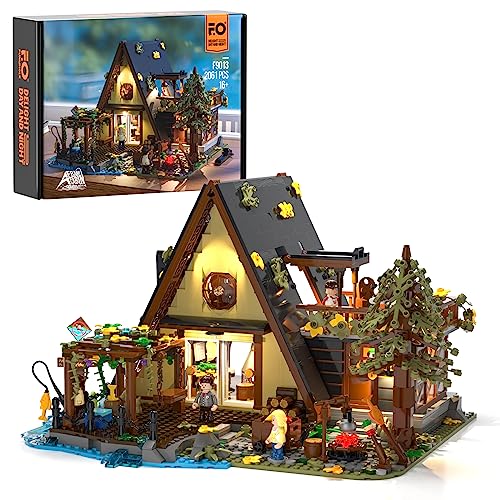 A-Frame Holzhaus Bausteinset mit Lichtern – 2061 Teile Retro Waldferienhaus Modell, inklusive 6 Lichteffekten, für Erwachsene und Jugendliche, kreative Dekoration und Entspannungsprojekt von Generisch