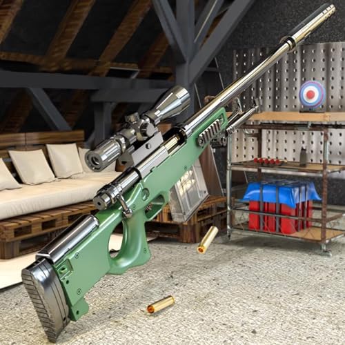 AWM Sniper Gewehr Soft Bullet Spielzeugpistolen Langstreckenschießen Scharfschützengewehr Manueller Magazinauswurf 43 IN Spielzeug Pistole 32X Verstellbare Lupe Für Kinder ab 6 im Freien Toy Gun von Generisch