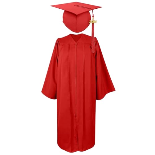 Abschlusskappe und Kleid, Kindergarten Kleid Cap Set mit 2025 Quaste, Abschlussfeier Klasse 2025 Kleidung für Vorschule Kinder Zeremonie Party, rot, XL von Generisch