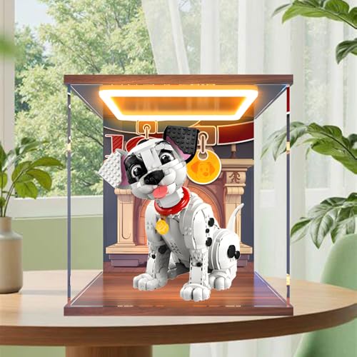Acryl-Figuren Display Box für LE-GO für 43269 Dalmatiner Pup-py Acryl Aufbewahrungsbox Staubdicht Transparent Box Custom Vitrine Aufbewahrungsbox (kein Modell) (Hintergrund + Top Light Box) von Generisch