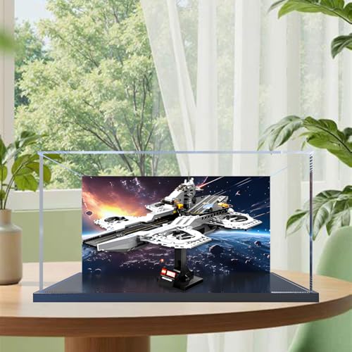 Acryl-Figuren Display Box für LE-GO für 76295 für Sky Mothershiip Acryl Aufbewahrungsbox Staubdicht Transparent Box Benutzerdefinierte Vitrine Aufbewahrungsbox (kein Modell) (Schwarz + Hintergrund) von Generisch