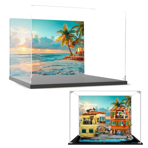 Acryl-Vitrine für Lego 21359 Italienische Riviera-Stadt, staubdichte Box, Aufbewahrungsbox, transparente Box, Displaybox kompatibel mit 21359 (nur Box) (Hintergrund B) von Generisch