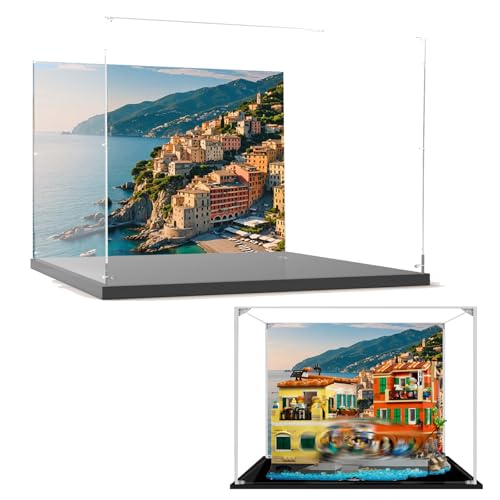 Acryl-Vitrine für Lego 21359 Italienische Riviera-Stadt, staubdichte Box, Aufbewahrungsbox, transparente Box, Displaybox kompatibel mit 21359 (nur Box) (Hintergrund C) von Generisch