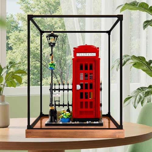 Acrylfiguren Display Box für LE-GO für 21347 Telefon Bo-oth Acryl Aufbewahrungsbox Staubdicht Transparent Box Custom Display Case Aufbewahrungsbox (kein Modell) (Holz) von Generisch