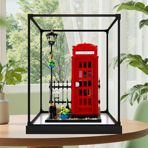 Acrylfiguren Display Box für LE-GO für 21347 Telefon Bo-oth Acryl Aufbewahrungsbox Staubdicht Transparent Box Custom Display Case Aufbewahrungsbox (kein Modell) (Schwarz) von Generisch