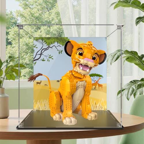 Acrylfiguren Display Box für LE-GO für 43247 für Young Sii-mba the Li-ion King Acryl Aufbewahrungsbox Staubdicht Transparent Box Custom Vitrine Aufbewahrungsbox (Kein Modell) (Hintergrund A) von Generisch
