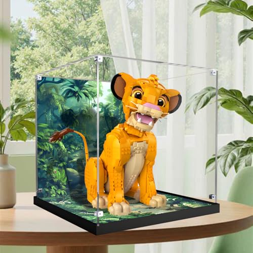 Acrylfiguren Display Box für LE-GO für 43247 für Young Sii-mba the Li-ion King Acryl Aufbewahrungsbox Staubdicht Transparent Box Custom Vitrine Aufbewahrungsbox (Kein Modell) (Hintergrund C) von Generisch