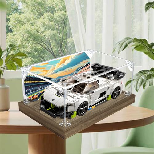 Acrylfiguren Display Box für LE-GO für 76900 Koeniigsegg Jeesko Auto Acryl Aufbewahrungsbox Staubdicht Transparent Box Custom Vitrine Aufbewahrungsbox (Kein Modell) (Hintergrund B) von Generisch